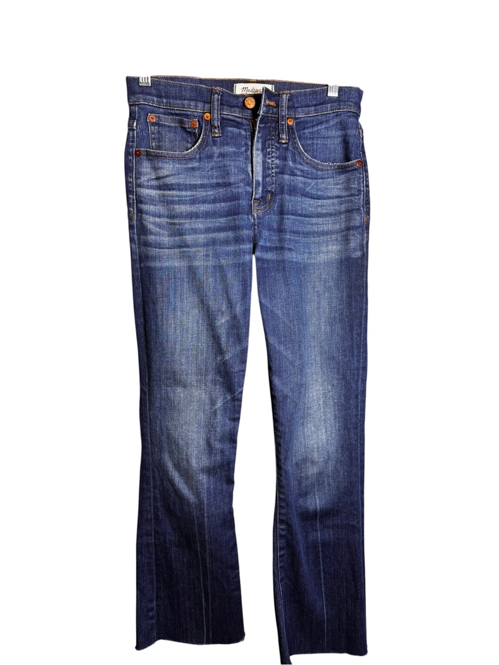 Madewell Cali Demi-Boot Jeans Raw Cut Frayed Hem Cropped Flare Denim Size 25